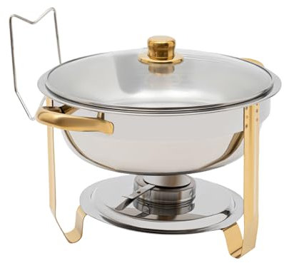 FUROMG Chafing Dish Buffet - Set di riscaldatori per piatti in acciaio inox, con chafer rotondi per credenze riscaldate, buffet per feste, matrimoni, banchetti, catering Chafing Dish Buffet (oro)