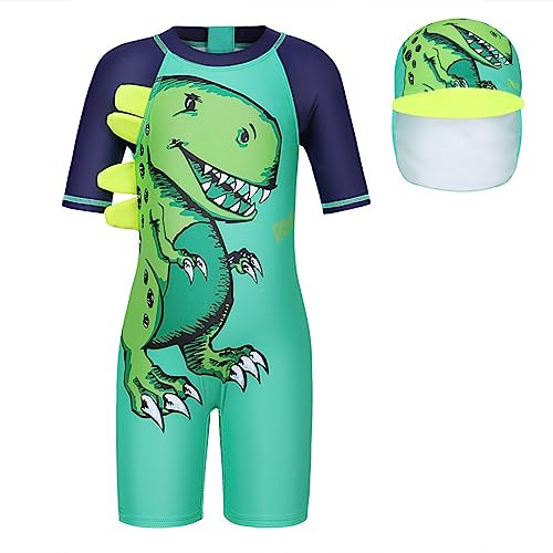 KumSoomliy Maillot de bain pour garçon Protection UV UPF 50+ Maillot de bain dinosaure requin Maillot de bain Rashguard Maillot de bain Plage Vacances Natation Combinaison de plongée, A688-vert, 3-4