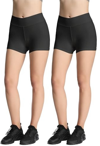 iloveSIA Biker-Shorts aus Baumwolle für Damen, 7,6 cm, Mädchen, Yoga, Workout, Fitnessstudio, Hotpants, Größe S-XL, schwarz/schwarz, Klein