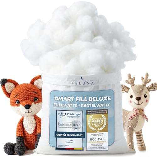 Feluna® Fyllnadsmaterial Polyester för Kuddar & Mjukisdjur – 4 kg | Fluffig pysselvadd – Oeko-Tex 100 – maskintvättbar 40°C – för kuddar, gosedjur & saccosäckar