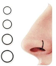 BodyBonita Piercing Naso Cerchio Acciaio Chirurgico 316L 4 pezzi 20G Septum Piercing alle Labbra Trago Helix Orecchino Conch Piercing Daith Nostril Anello Cartilagine Elice Tragus Rook Nero