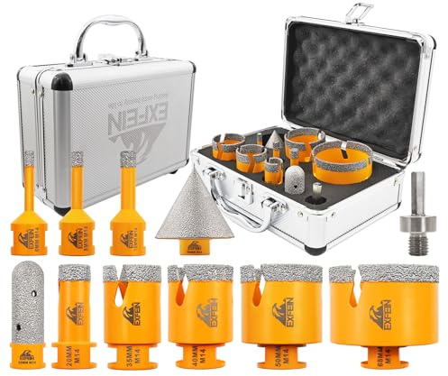 Set di punte diamantate per piastrelle da 11 pezzi, EXFEIN M14 sega a tazza diamantata 6/8/10/20/35/40/50/68mm + fresa per dita da 20mm, fresa a smusso da 50mm, adattatore per piastrelle ceramica