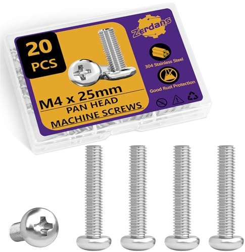 ZerDans 20Pcs M4x25mm Phillips Pan Head Machine Screws Kit 304 SS for DIY