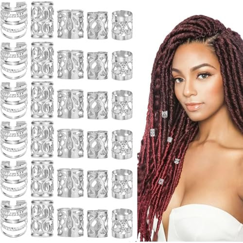 Giantree 100 Stück Haarschmuck für Zöpfe Dreadlocks, Manschetten-Clips für Dreadlock-Zubehör, Loc Schmuck für Haar Haarspiralen Clips Haarschmuck für Männer Frauen Mädchen Jungen Zöpfe(Silber)