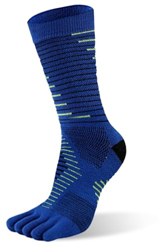 Okdance Calzini da corsa con puntale da uomo, lunghezza media, in materiale Coolmax, asciugatura rapida, calzini con dita separate per trail running, maratona, escursionismo, Blu, M