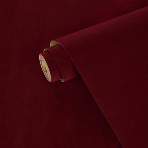Yullpaper Red Velvet Wallpaper High-Grade Packing Paper Peel and Stick Red Wallpaper for Jewelry Box Decoration Lining Paper for Walls Vinyl Wrap for Furniture Sticky Back Wallpapers 40cm x 200cm