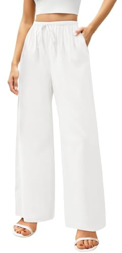 Zhiaek Pantalon Lin Femme Été Décontractés Pantalons Large Femme Fluide Mode Coton Lin Confortable Jogging Plage Rétro Pants Taille Elastique avec Poches