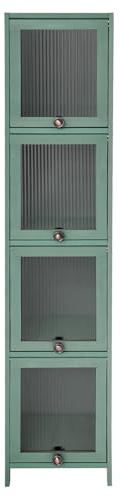 C-Juzarl Armadio da bagno alto con 4 ante trasparenti, armadietto da cucina per bagno/soggiorno/cucina (verde)