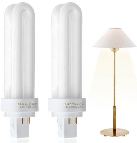 2 Pack 18W PLC G24q-2 Compact Fluorescent Lamp 220V 4 Pin 1200LM Natural White 4000K PLC Light Bulb 2U Double Tube Energy Saving Lamps, Non-dimmable for Office Bathroom Porch Corridor Living Room