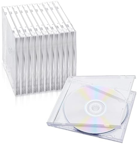 QoTang 12 Stück CD/DVD Hüllen,Leerhüllen zum Abheften für 1 CD Kunststoff transparent Jewel Case Leerbox zur Archivierung Standard DVD Schutzhülle