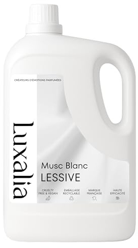 Lessive Musc Blanc Luxalia - Sans Conservateurs Controversés - Détache & Nettoie - Efficace à Froid & en Cycle Court - Parfumée - 5 Litres 200 Lavages - LUXALIA