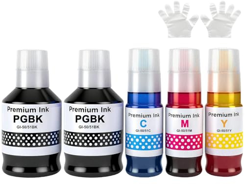 5 Colori GI-50/GI-51 GI50/GI51 Inchiostro Compatibile per Canon PIXMA G5050 G6050 G7050 GM2050 GM4040 GM4050 G1520 G1530 G2520 G2560 G2570 G3520 G3560 G3570 G3571 G3572 G3590 G4570 (2 BK/C/M/Y)
