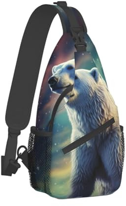 Anti-Diebstahl Sporttasche Nordlicht-Weißbär Schulterrucksack Verstellbarer,Stylisch Rucksack für Sportlich Reisen Wandern