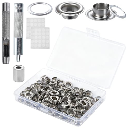 Qwrqwr Set di 150 occhielli e ferro da stiro, kit di toppe con occhielli in metallo con anelli di rinforzo per scarpe fai da te, in pelle, vestiti, tessuti artigianali