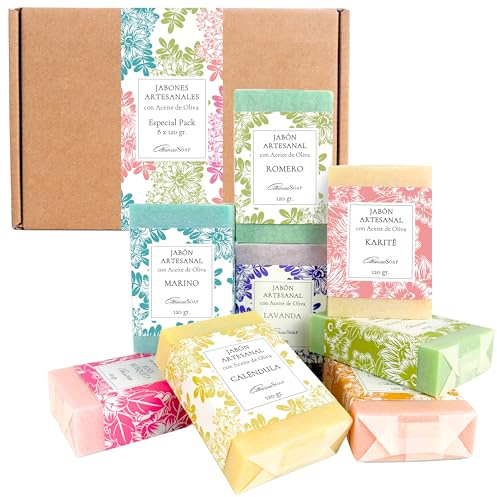 CABRERIZO SOAP Jabones para regalar naturales – Jabon facial limpiador y corporal en pastilla para limpieza diaria, cuidado de la piel y regalo mujer - 8 jabones artesanales x 120g