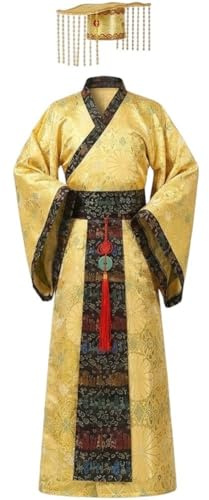 Ymxygz Costume Imperatore Cinese per Uomo, Abito Tradizionale Re Antico, Vestiti Cosplay Imperatore, Set di Tunica E Cappello per Halloween E Carnevale