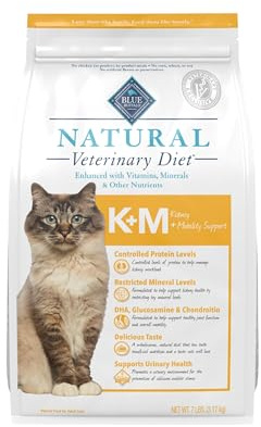 Blue Buffalo Natural Veterinary Diet K+M Kidney + Mobility Support Dry Cat Food, Chicken 7-Lb Bag