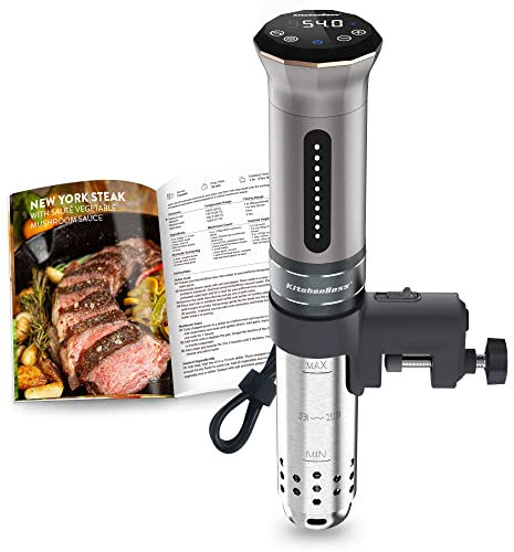 KitchenBoss Sous Vide Stick 1100W： IPX7 Wasserdicht Sous Vide Garer, Immersion Tauchzikulator mit LED Display und verstellbarem Thermostat für zum präzisen Kochen Edelstahl Silber