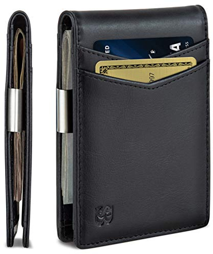 SERMAN BRANDS Money Clip Wallet - Mens Wallets slim Front Pocket RFID Blocking Card Holder Minimalist Mini Bifold (Charcoal Black Transformer)