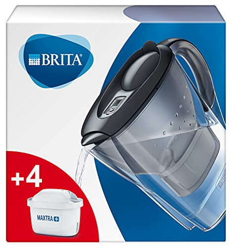 BRITA Marella Graphite - Jarra de Agua Filtrada con 4 cartuchos MAXTRA+ - Filtro que reduce la cal y el cloro para un sabor óptimo - 2.4 L