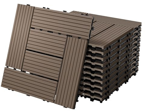 ECD Germany Dalles Terrasse Clipsables WPC 30x30 cm/22 pièces=2m² Marron Foncé Mosaïque Aspect Bois Carreaux avec Système à Clic et Drainage Revêtement de Sol Carrelage Lames Patio Jardin Extérieur