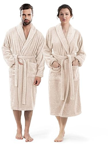 Weave Essentials Basics Terry Toweling Bathrobe With Classic Shawl Collar Style, 100% Cotton Dressing Gown Beauty Parlor