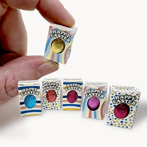 World's Smallest Easter Egg - Pack of 6 Tiny Miniature Solid Chocolate Easter Eggs with flat packed boxes to assemble at home - Fun Novelty Gift For Children, Friends, Relatives (6)