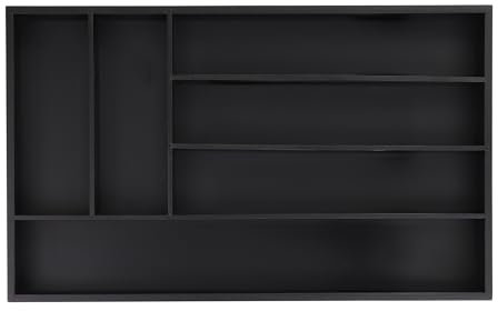 Relaxdays Bac à couverts, 6 compartiments, H x L x P : 5 x 46 x 28 cm, organiseur tiroirs, range-couverts bambou, noir