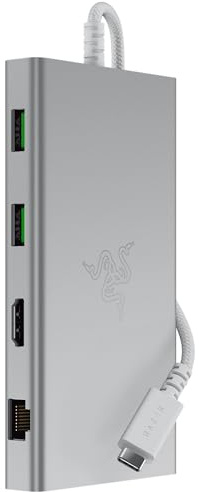 Razer USB-C Dock - 11 ports with HDMI, Gigabit Ethernet, 3.5mm audio port, USB-A & -C, compatible with Windows and Mac (screen output with 4K, 7.1 surround sound) Mercury