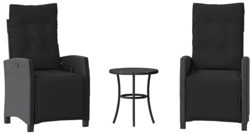 vidaXL Set da Bistrò 3 pz con Cuscini Nero in Polyrattan