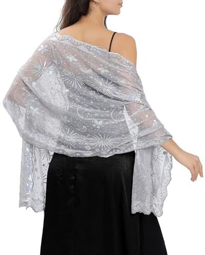 Ladiery Pailletten Mond Sterne Schals und Stola für Abendkleid, Damen Glitzer Festlich Hochzeit Stole Tuch für Abend Party