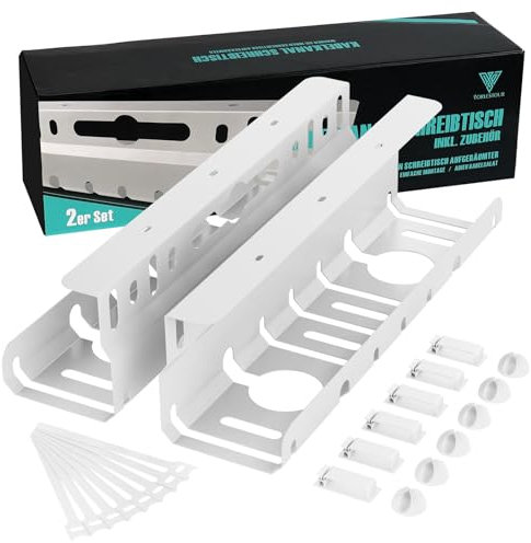 Kabelkanal Schreibtisch Weiß, Kabelmanagement Schreibtisch Ohne Bohren, Kabelwanne Schreibtisch 2er Set, Kabelkanal für Schreibtisch, Cabel Management für Home Office, Kabelführung Zubehör