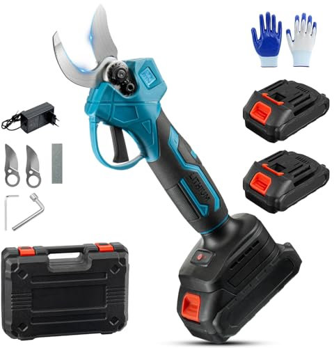 Tijeras de Podar Eléctricas para Makita, con 2 Baterías 2000mAh, Diámetro de Corte de 15-30 mm con Display, Herramientas Jardineria, Tijeras de Vino, para Jardinería (Azul con Batería)
