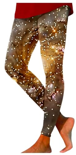 Yoga Leggings Damen high Waist, Galaxie Glitzer 3D Sternenhimmel Drucken Sportleggins Lang Zumba Bunte Strumpfhose Workout Shiny Yogahose Weltall Kostüm