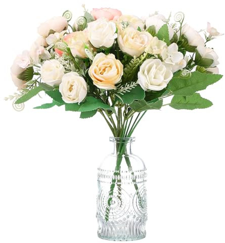 Halinuia 3 Mazzi Fiori Finti Rose da Esterno Interno, Bouquet Fiori Artificiali di Seta, Composizioni Floreali per Decorazione Casa Feste Vaso Matrimonio Centrotavola Giardino Ufficio, Regalo per Lei