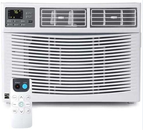 Kenmore KM8K-R 8,000 BTU Window Air Conditioner for Medium Rooms up to 350 Sq. Ft. – Quiet Cooling, Remote Control, Easy Install, Digital Display, 3 Fan Speeds, Energy Efficient, Washable Filter