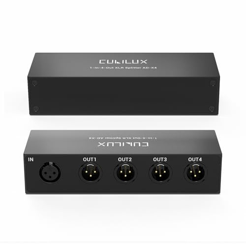Cubilux 4-Way XLR Audio Passive Splitter, 1 Female to 4 Male XLR Balanced Distributor Compatible with Mic/Line, 1 in 4 Out Aluminum Splitter Box