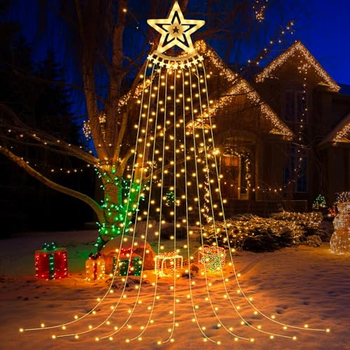 Banaone Weihnachtsbeleuchtung Außen - 350Leds, 3.5M, 9 Stränge, 8 Modi Lichtervorhang - Christbaumbeleuchtung, Lichterbaum Aussen für Garten Party, Wasserdicht, Warmweiß