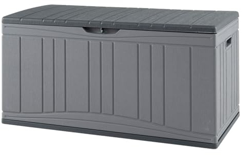 GIANTEX Coffre de Rangement en HDPE 300 L avec Couvercle, Trou pour Cadenas, Coffre De Jardin Exterieur Imperméable et Résistant aux Intempéries pour Salon, Jardin et Bord de Piscine, Gris