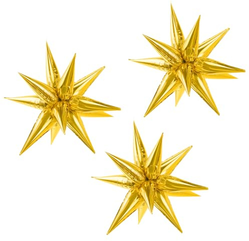 OH YEAH - 3 Unidades - Globo Foil Estrella 3D Dorado - 70 cm - Accesorios de Globos, Cortinas, y Guirnaldas - Para Fiestas, Eventos, Hogar, Celebraciones Fin de Año y Año Nuevo - DISEÑO ÚNICO