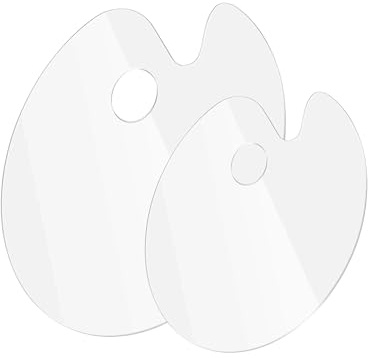 2 PCS Clear Acrylic Paint Palette, Non-Stick Oval Mixing Palette, Paint Mixing Tray with Protective Film for Oil Painting, Acrylic Painting, DIY Art and Craft, 25 x 15cm & 15 x 10cm