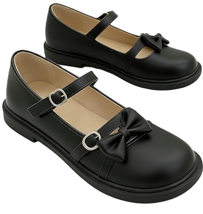 Jemnpela Mary Jane-skor för kvinnor, Lolita, JK, platta skor med rosett, spets, rund tå-spänne, söt Kawaii vardagliga pumpar för dejter, bröllop, cosplay, skola, resefest
