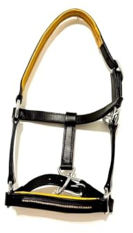 Headcollar Mini Shetland Black Leather Yellow Patent Pony Foal Halter Bling Gold