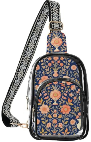 linqin Clear Shoulder Pack för konsertdeltagare med flera fickor förvaring | Polyestertyg, godkänd, lätt bärbar, blommig vas botanisk