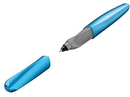 Pelikan Twist Frosted Blue, Penna Roller Sferografica Ergonomica, per Destrimani e Mancini, per Scuola e Ufficio, Punta M Indeformabile, 2 Cartucce KM Blu Incluse, Ricaricabile