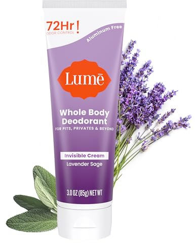 Lume Whole Body Deodorant - Invisible Cream Tube - 72 Hour Odor Control - Aluminum Free, Baking Soda Free, Skin Safe - 3.0 ounce (Lavender Sage)