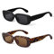 BUTABY Rechteckige Sonnenbrille für Damen, Retro, 90er Jahre, Vintage-Stil, schmaler quadratischer Rahmen, UV400-Schutz, schwarzer Rahmen, graue Gläser + braune Linse, Leopardenmuster, Größe M,