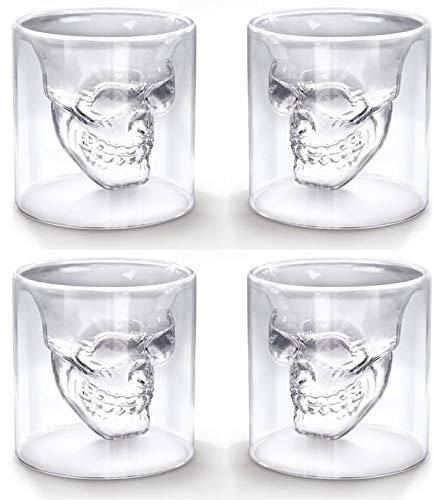 Eidoct Crystal Skull Shot Glasses Double Wall Glass Cup,Funny Crystal Drinking Cup,Whiskey Glasses,Cool Beer Cup for Wine Cocktail Vodka,Set of 4 (25ml*4)