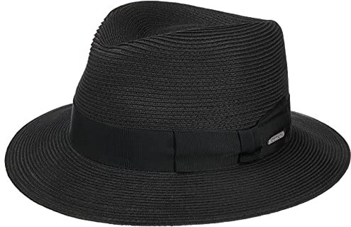 Stetson Chapeau en Paille Ventaco Traveller Femme/Homme - Made in Italy de Soleil pour Homme avec Ruban Gros Grain, Grain Été Printemps-été - L (58-59 cm) Noir