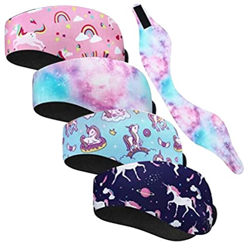 Cricia 4 Pcs Unicorn Swimming Headband Swim Ear Band Waterproof Swimmer's Headband for Keep Water Out and Secure Earplugs Adults Women Men Ear